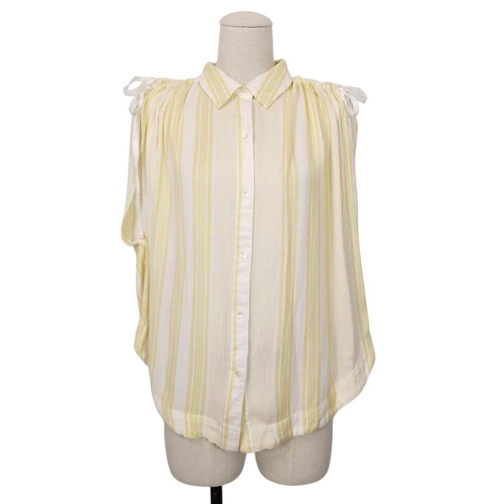 Free People Baby Blues Yellow Ombre Stripe Blouse Sz Large